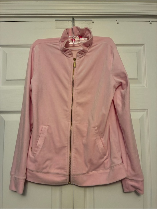 Lilly Pulitzer Tops - Lilly Pulitzer Jayla Velour Crew Neck Zip Up Pullover Light Pink 000078
